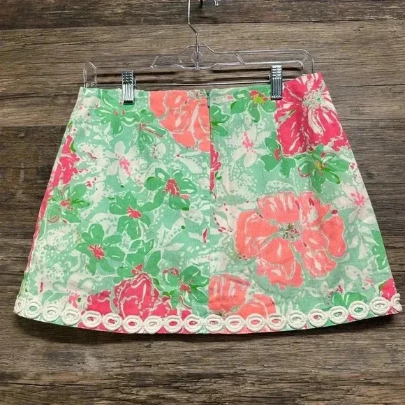 Lilly Pulitzer Green Pink Floral Mini Skirt Skort - Picture 3 of 4